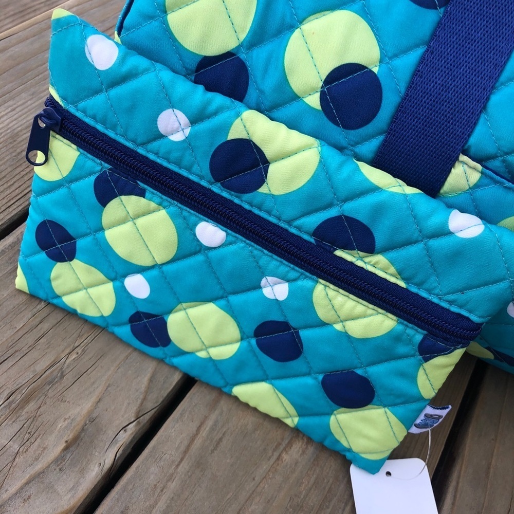 Quilted Polka Dot Barrel Tote & Pouch - Picture 2 of 4